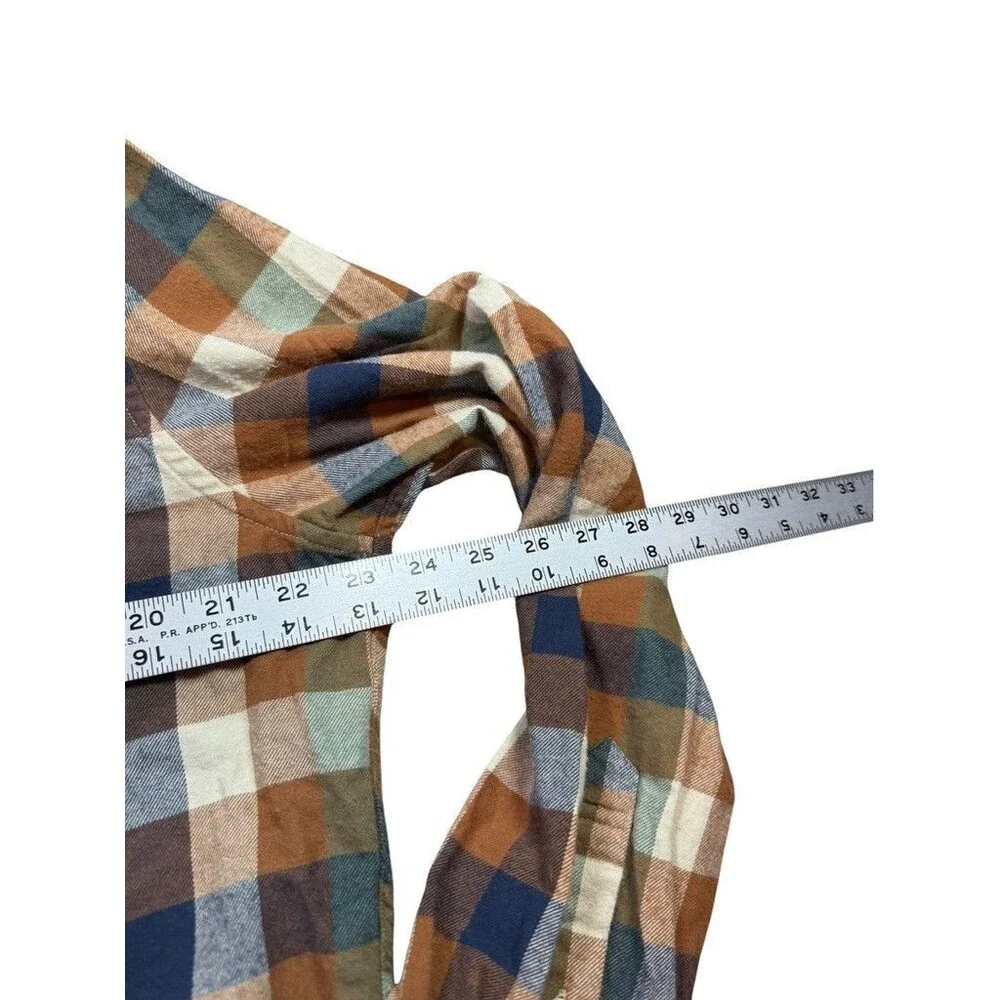 J.Crew Mens Flannel Shirt Size Large Classic Fit Brown Blue Check Plaid Preppy